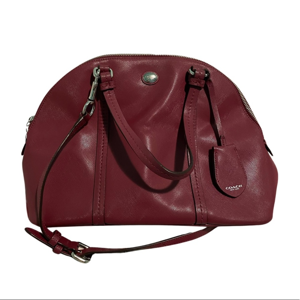 Coach Cora Peyton Red Saffiano Domed Leather Satchel